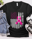 American Flag & Cancer Ribbon V-Neck