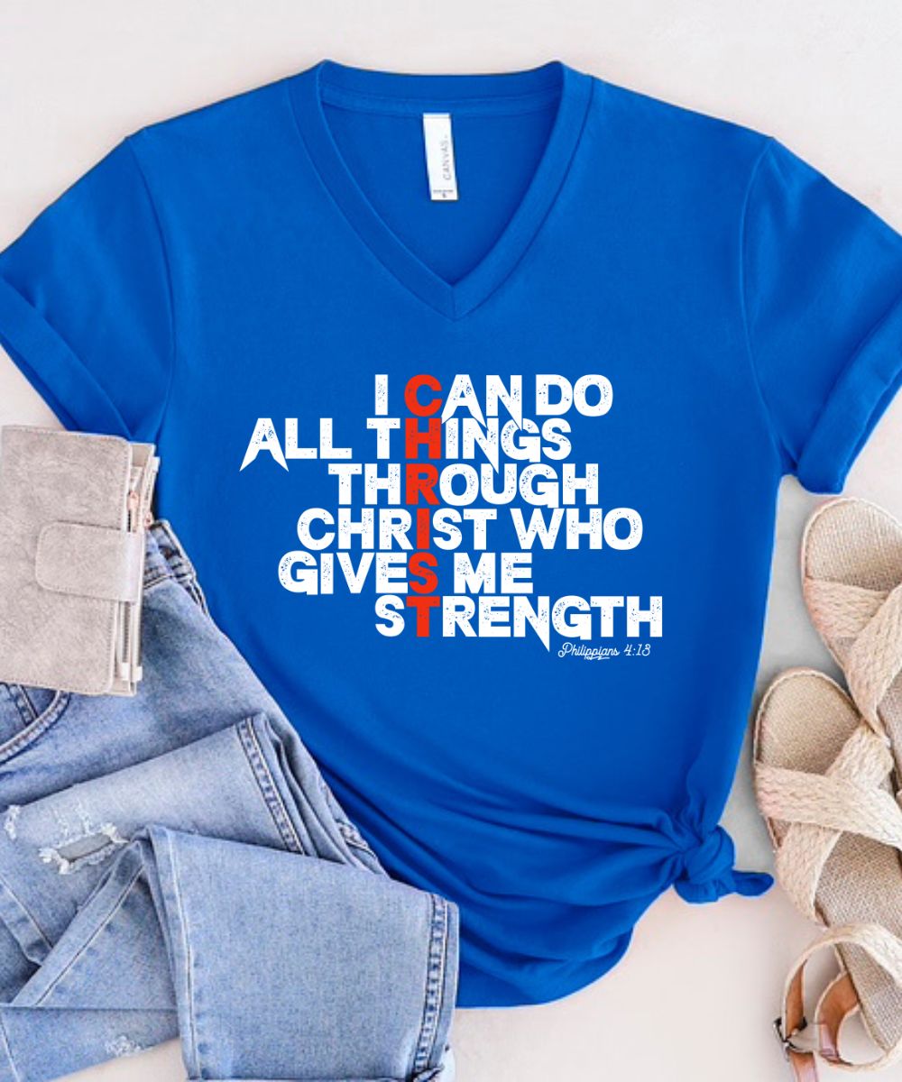 Philippians 4:13 (Distressed Design) V-Neck