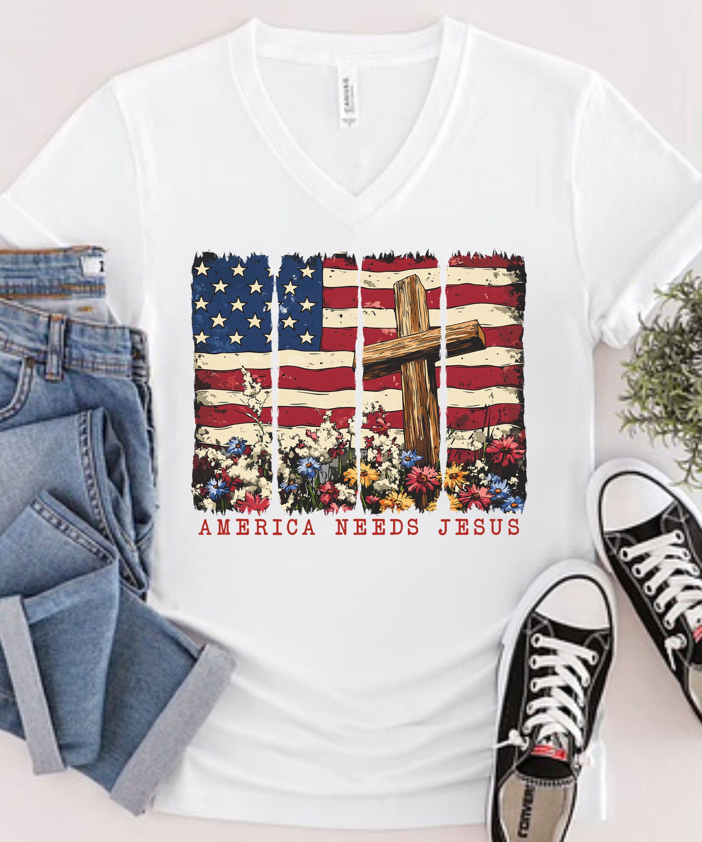 America Needs Jesus V-Neck