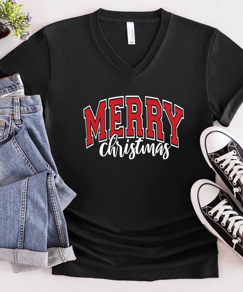 Varsity Merry Christmas V-Neck
