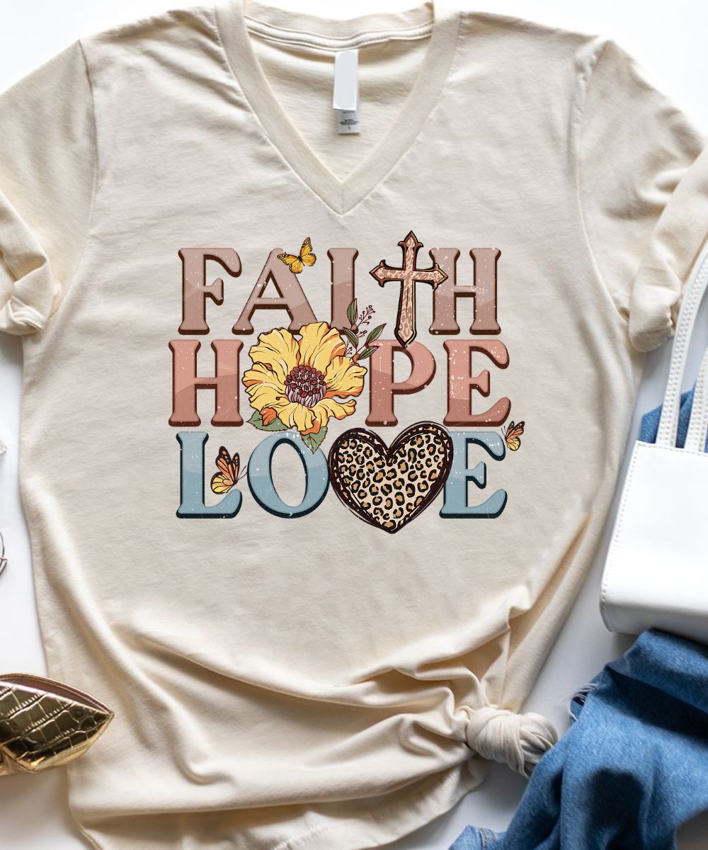 Flowers Faith Hope Love V-Neck