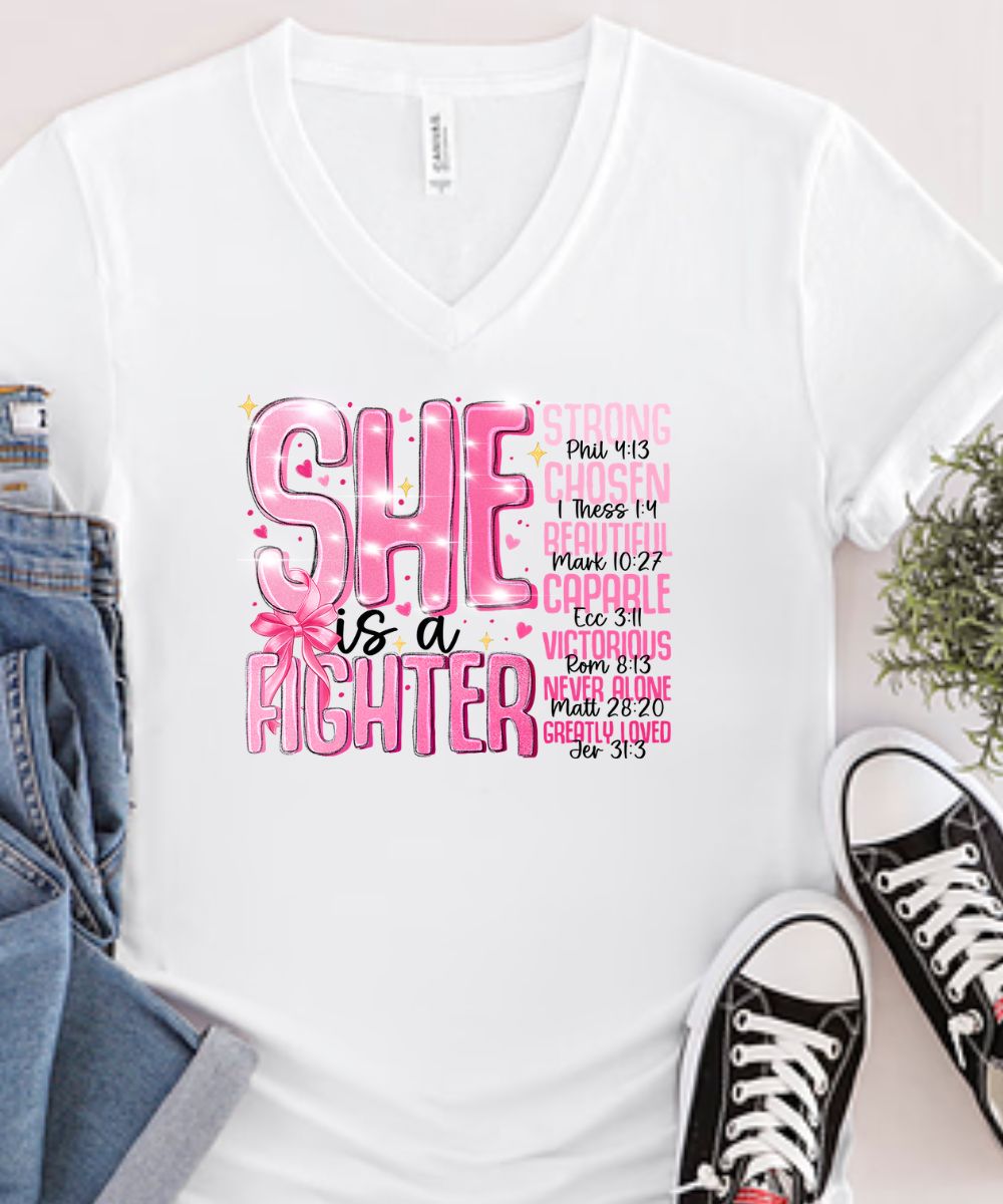 She Is A Fighter V-Neck