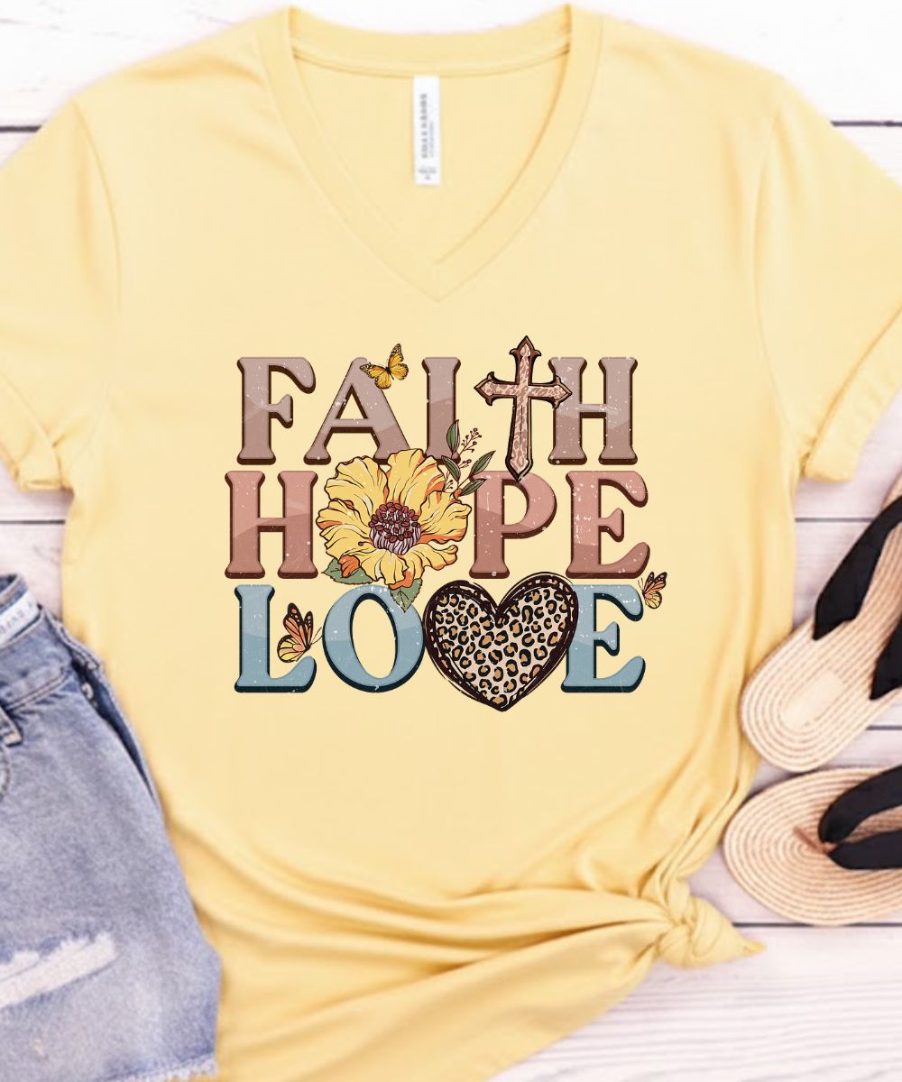Flowers Faith Hope Love V-Neck