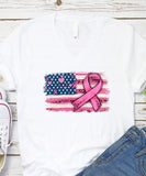 American Flag & Cancer Ribbon V-Neck