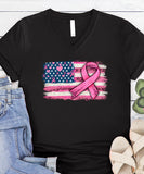 American Flag & Cancer Ribbon V-Neck