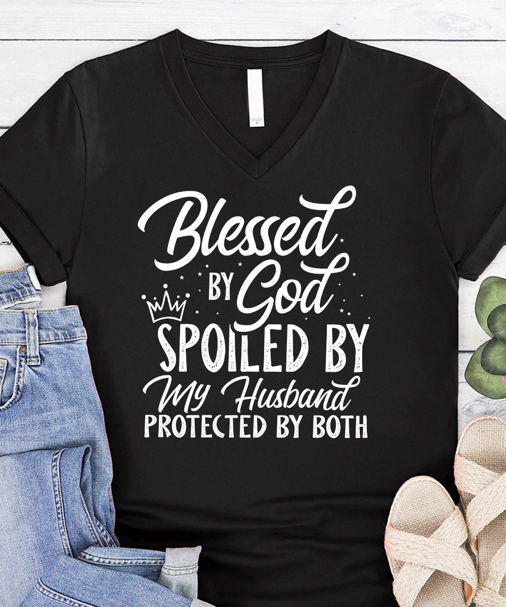 Blessed & Spoiled (Distressed Design) V-Neck