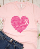 Breast Cancer Heart Ribbon V-Neck