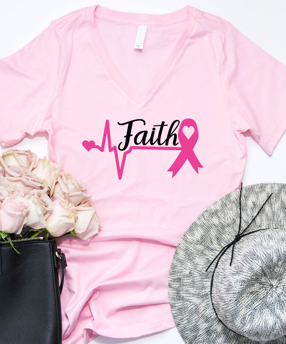 Faith Heartbeat Ribbon V-Neck