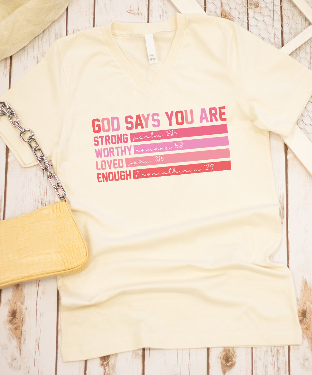 Strong. Loved. Worthy. Enough. V-Neck