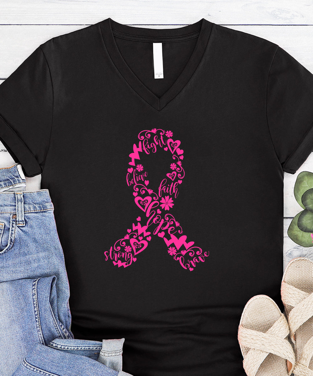 October Breast Cancer Ribbon V-Neck