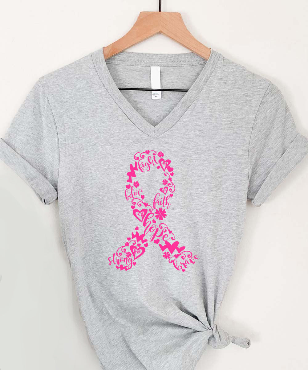 October Breast Cancer Ribbon V-Neck