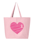 Breast Cancer Heart Ribbon Tote Bag