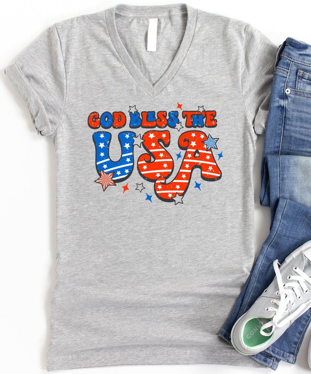 Bless The USA - Retro Distressed V-Neck