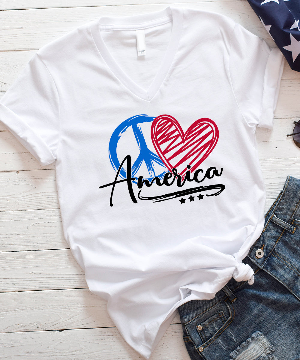 Peace Love America V-Neck