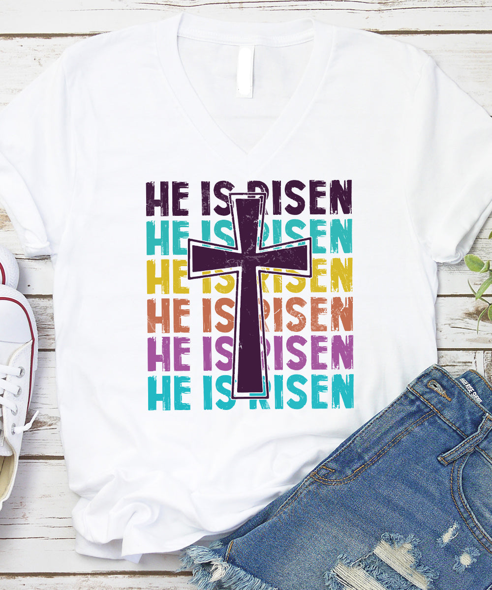 Stacked He Is Risen V-Neck