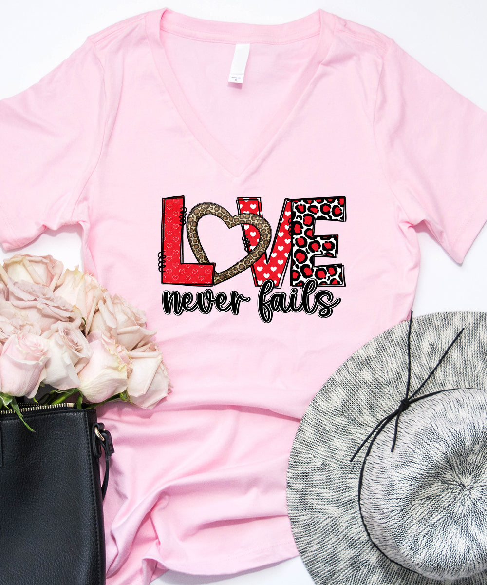 Valentine's Love Never Fails V-Neck